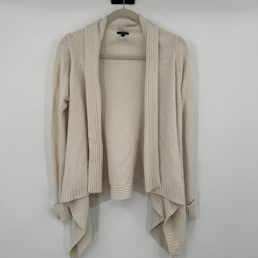 Talbots‎ Cream Textured Knit Open Front Waterfall Cardigan Sweater Size Small